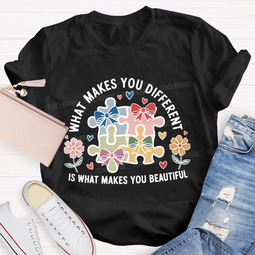 What Makes You Different Is What Makes You Beautiful Flowers Puzzle Teacher T-shirt