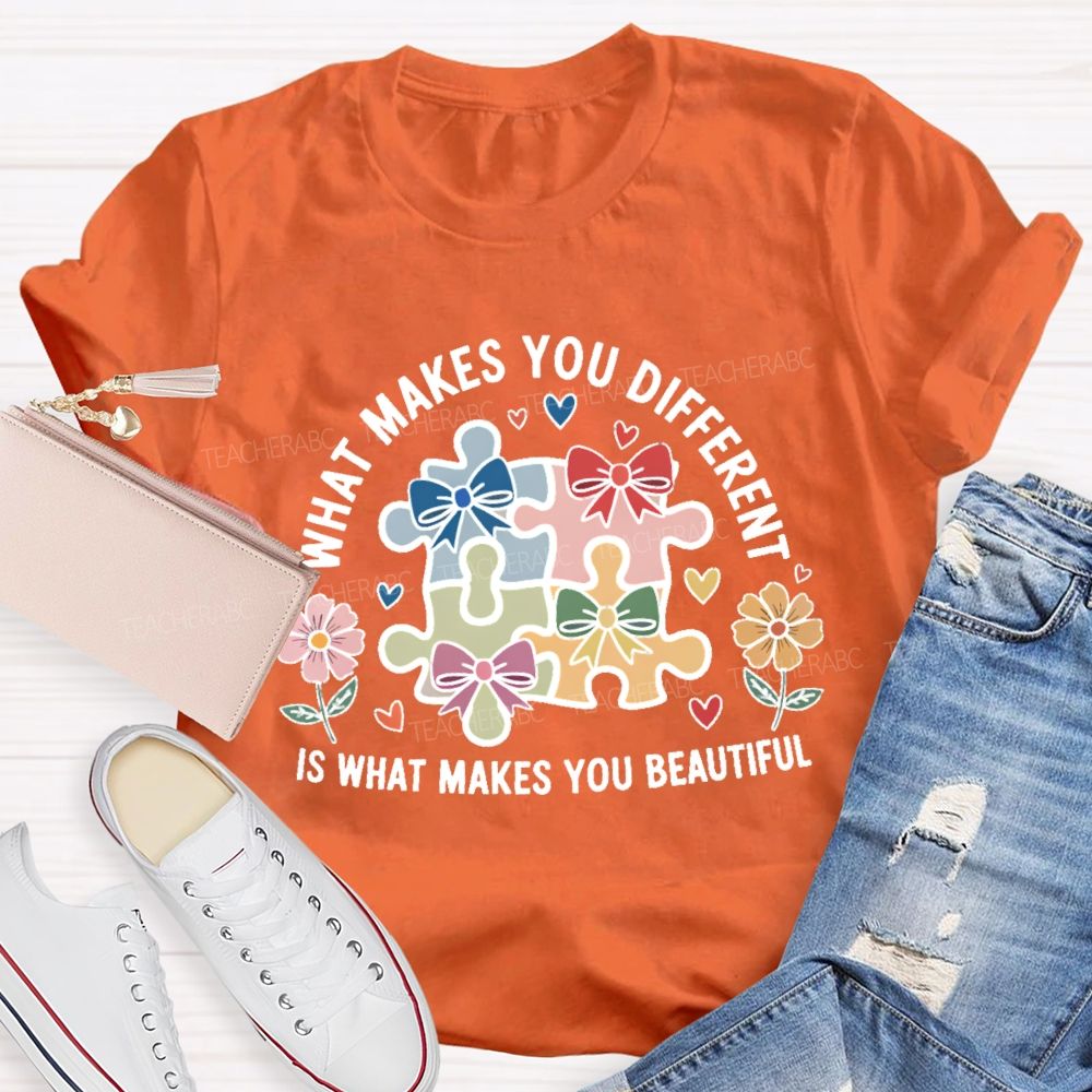 What Makes You Different Is What Makes You Beautiful Flowers Puzzle Teacher T-shirt