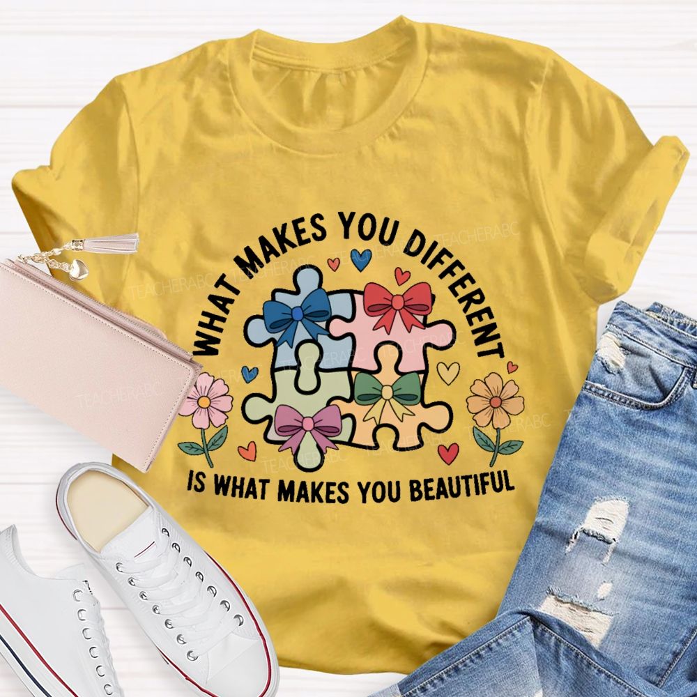 What Makes You Different Is What Makes You Beautiful Flowers Puzzle Teacher T-shirt