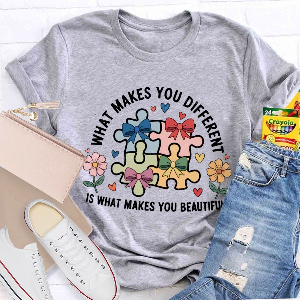 What Makes You Different Is What Makes You Beautiful Flowers Puzzle Teacher T-shirt