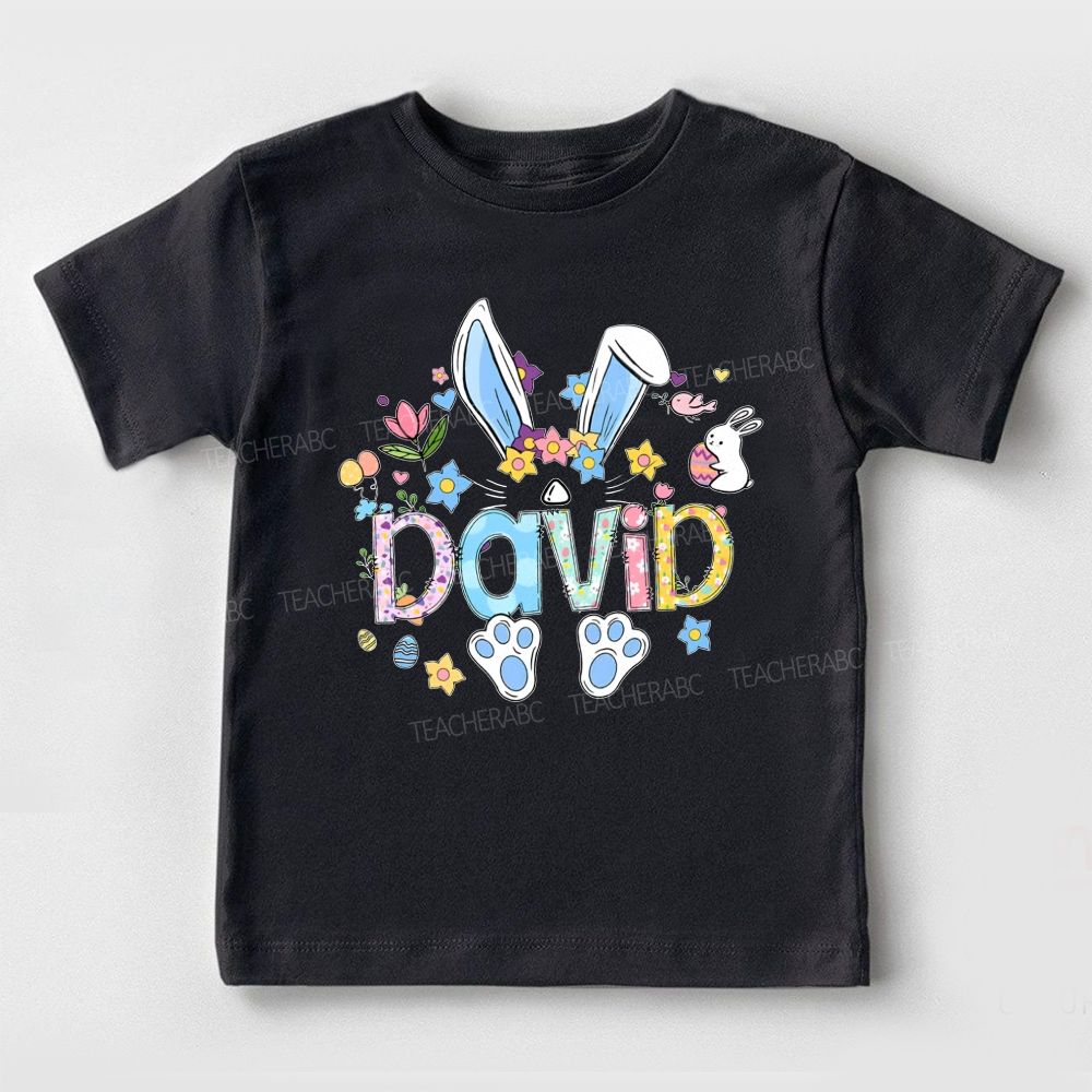 Personalized Name Colorful Rabbit Flowers Letters  Toddler T-shirts