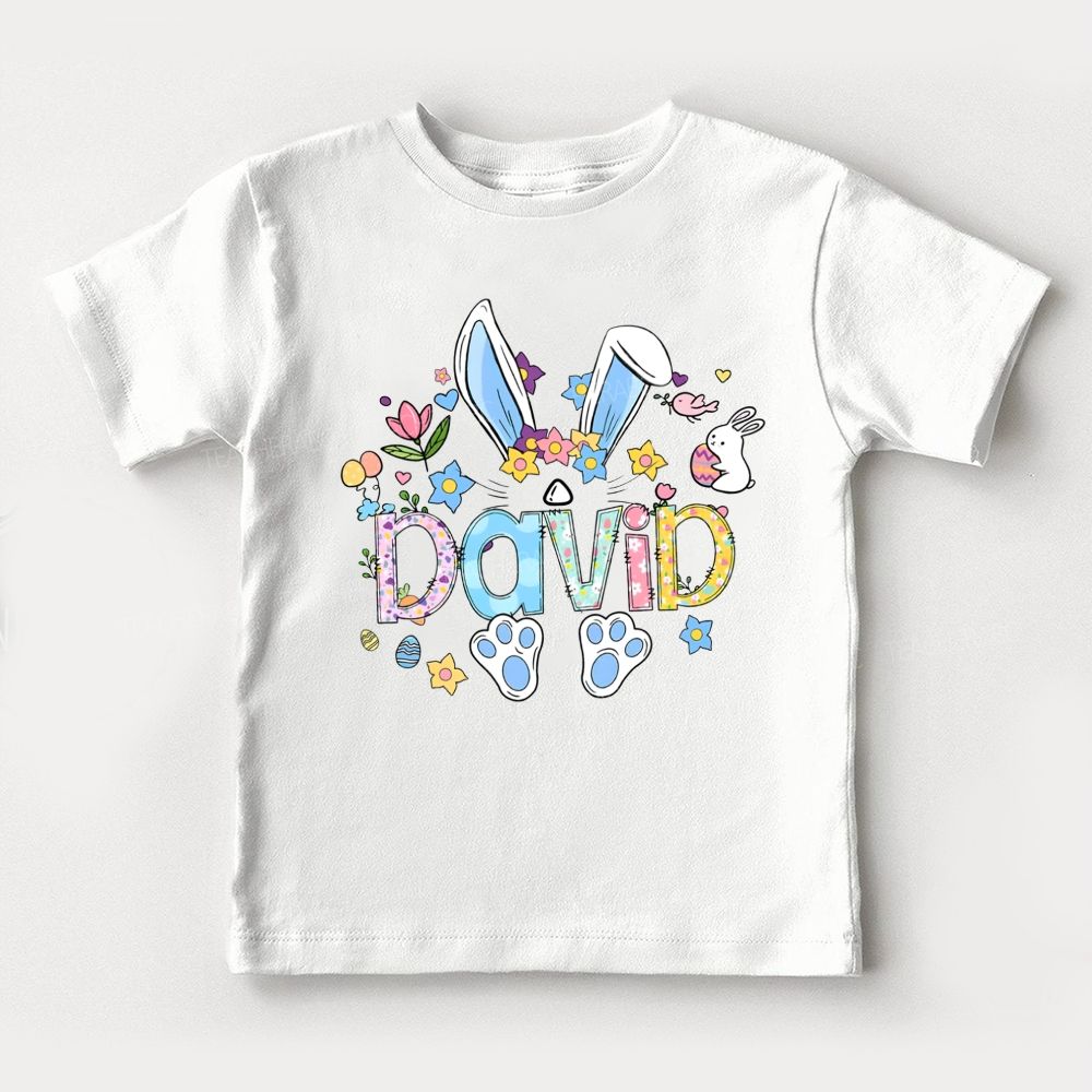 Personalized Name Colorful Rabbit Flowers Letters  Toddler T-shirts