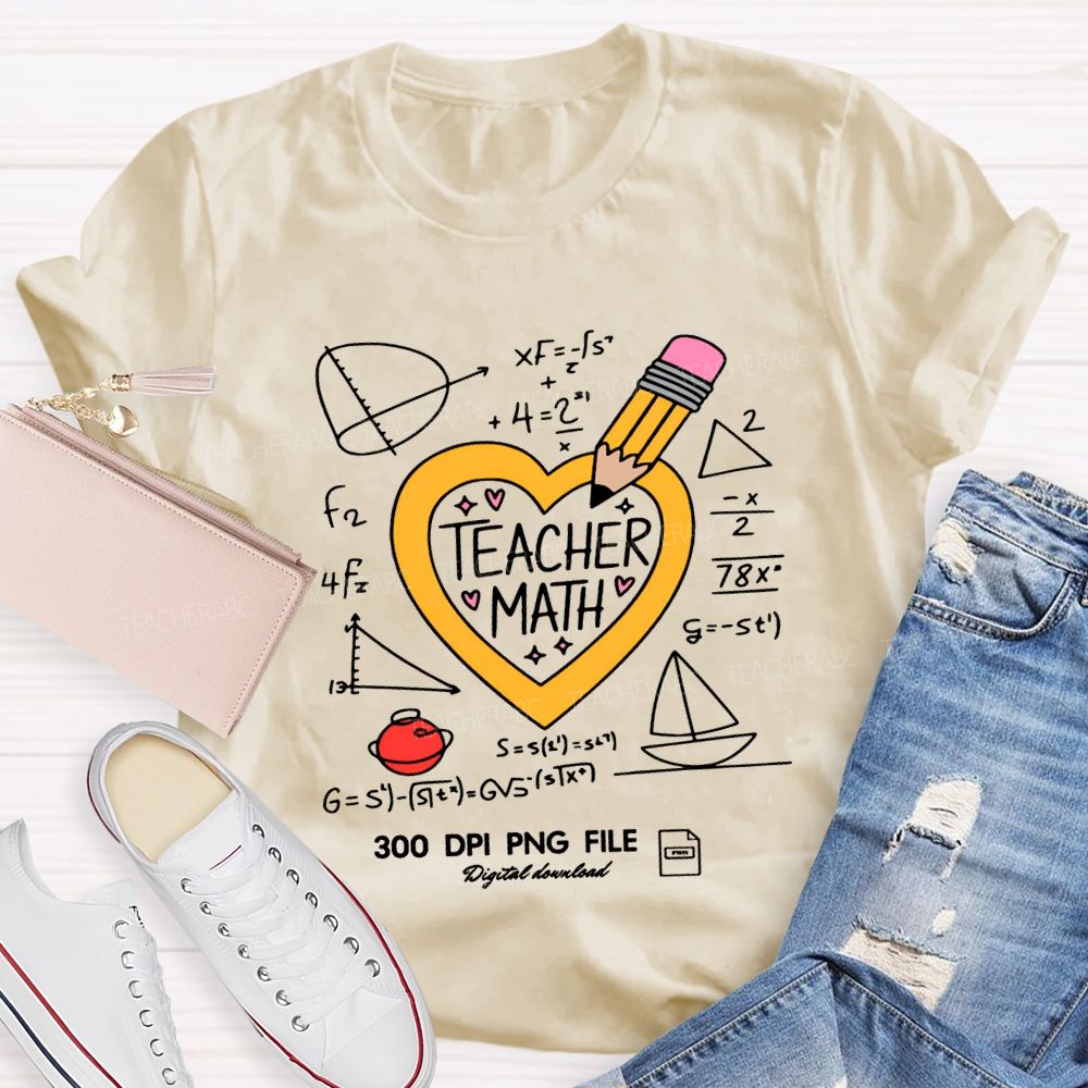 Math Teacher Heart And Pencil Teacher T-shirt