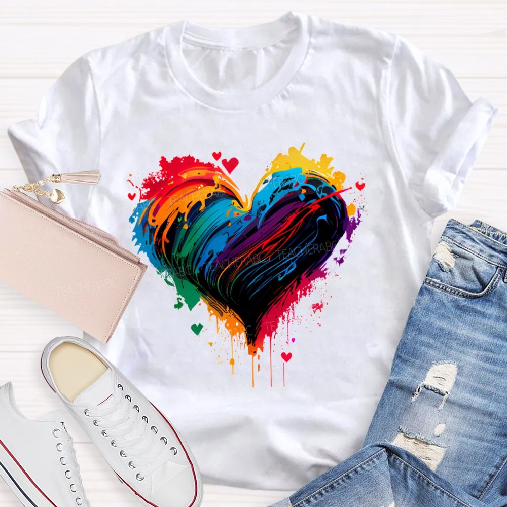 Colorful Tie-Dye Heart Print Art Teacher T-shirt