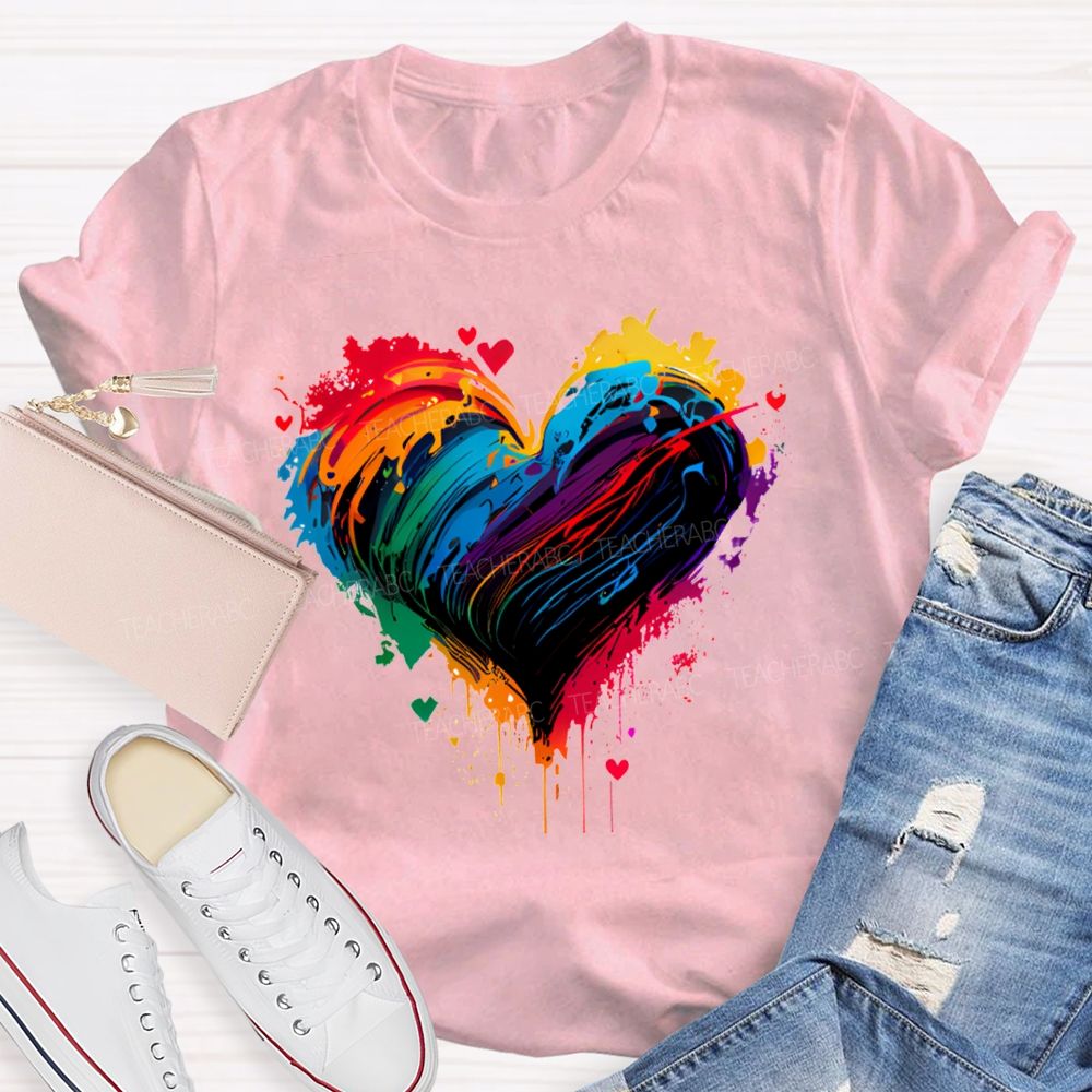 Colorful Tie-Dye Heart Print Art Teacher T-shirt