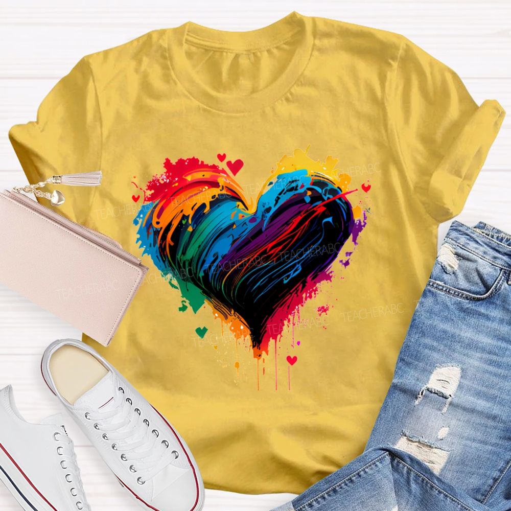 Colorful Tie-Dye Heart Print Art Teacher T-shirt