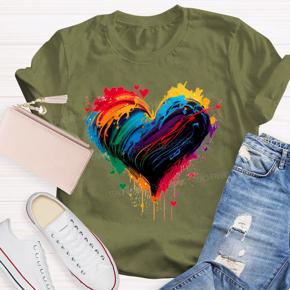 Colorful Tie-Dye Heart Print Art Teacher T-shirt
