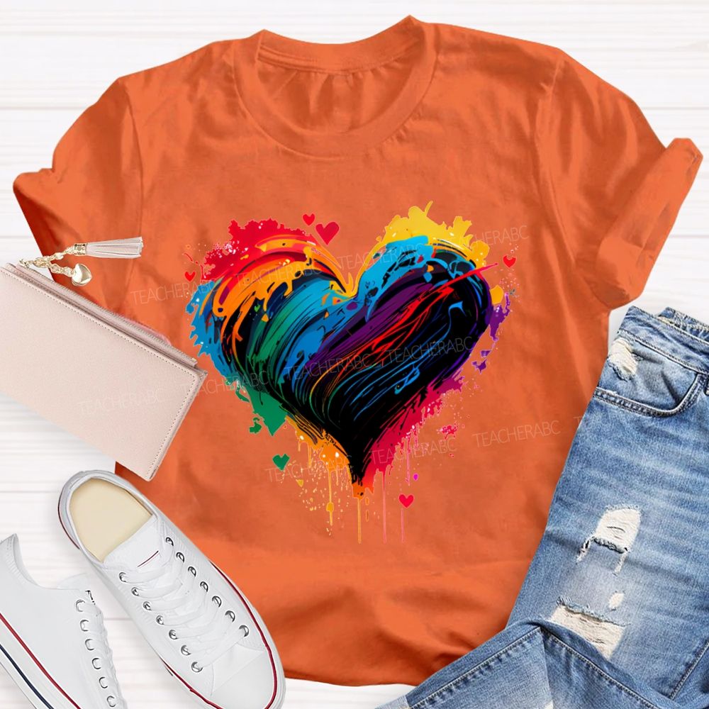 Colorful Tie-Dye Heart Print Art Teacher T-shirt