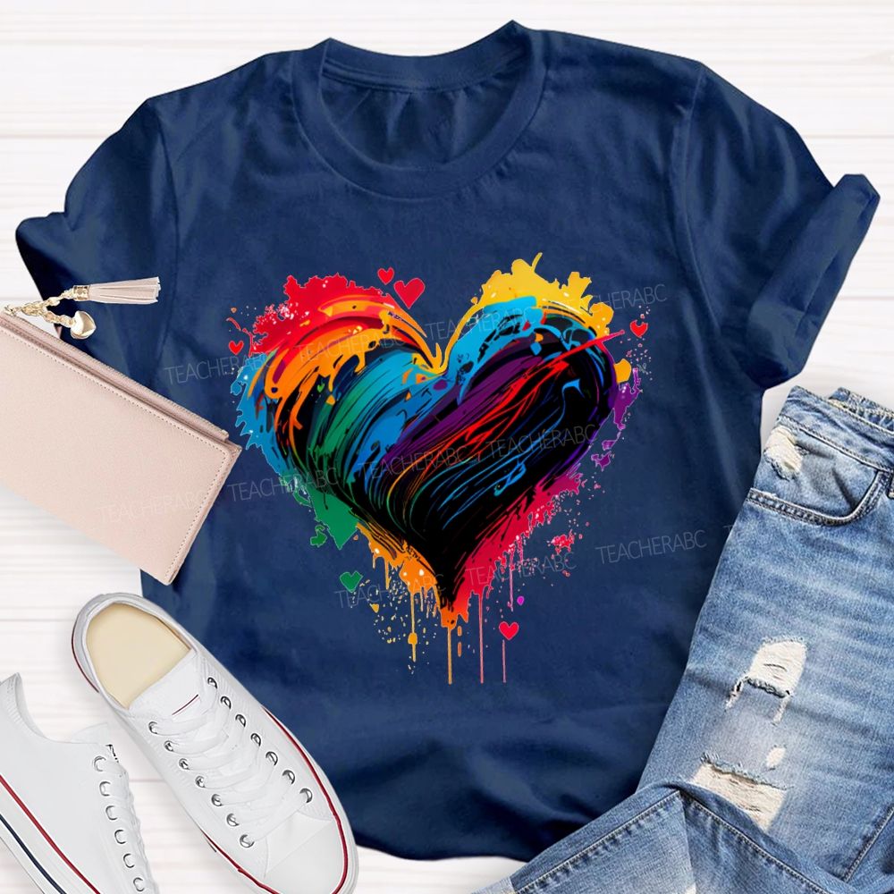 Colorful Tie-Dye Heart Print Art Teacher T-shirt