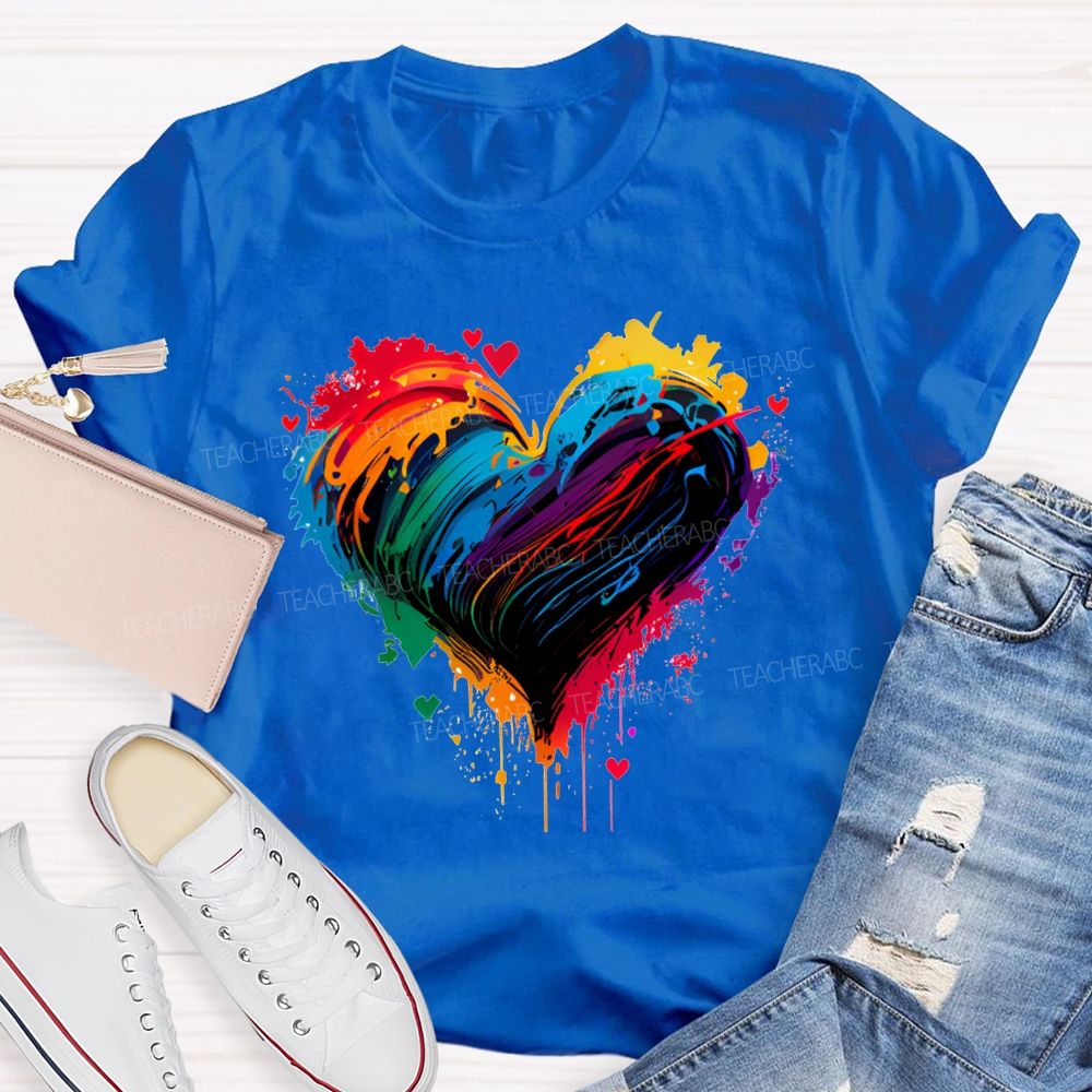 Colorful Tie-Dye Heart Print Art Teacher T-shirt