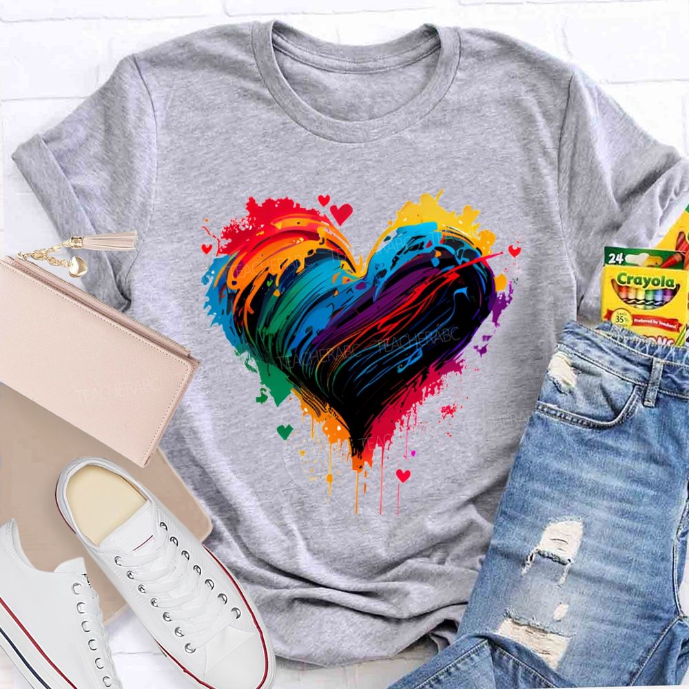 Colorful Tie-Dye Heart Print Art Teacher T-shirt