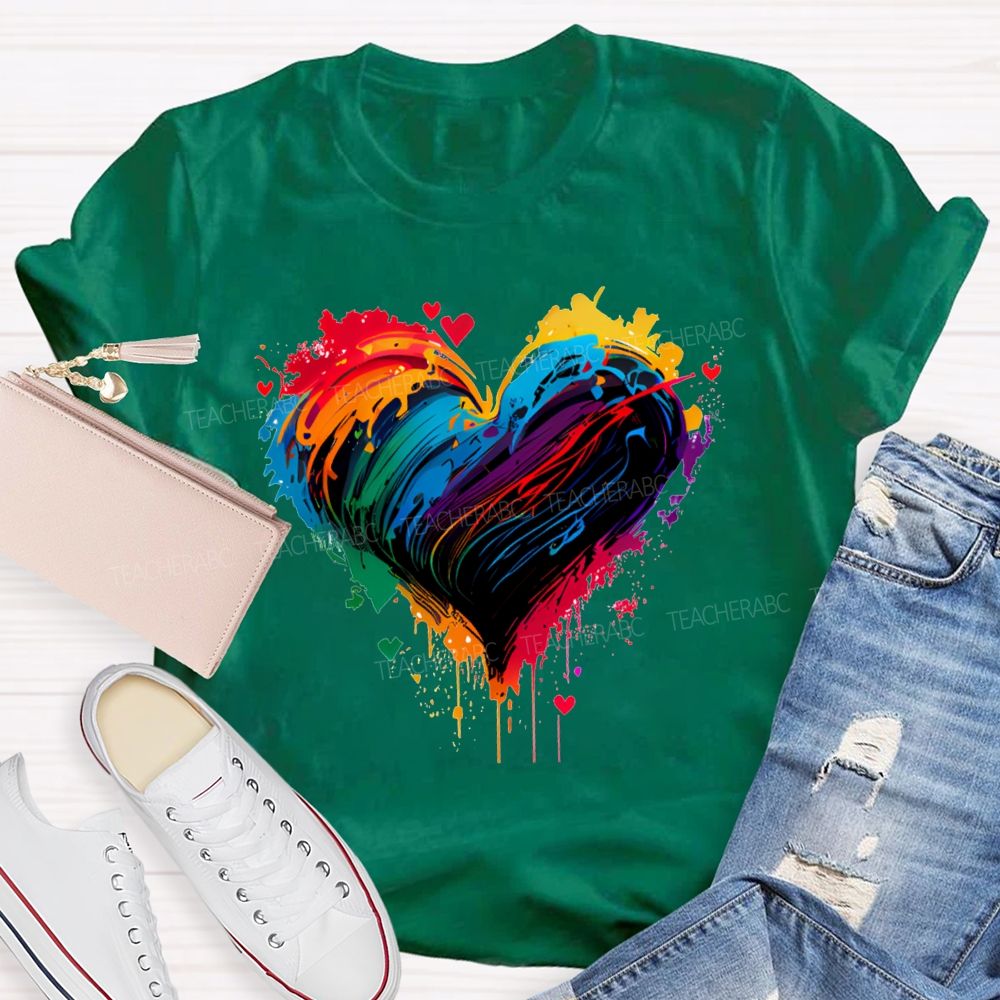 Colorful Tie-Dye Heart Print Art Teacher T-shirt