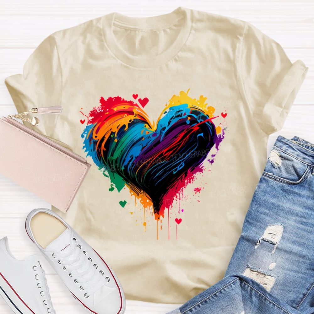 Colorful Tie-Dye Heart Print Art Teacher T-shirt