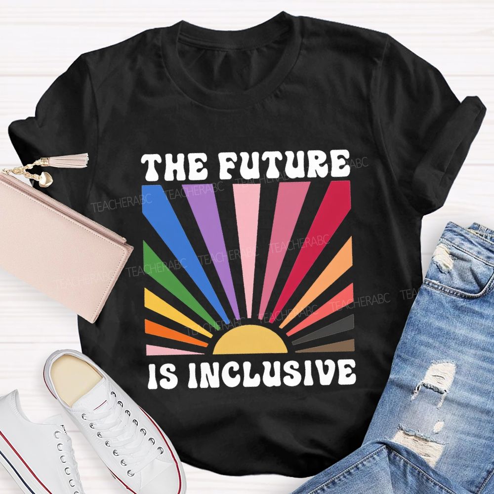 The Future Is Inclusive Colorful Patchwork Print Teacher T-shirt