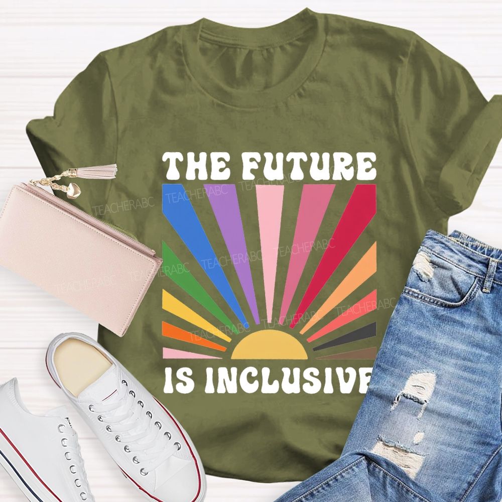 The Future Is Inclusive Colorful Patchwork Print Teacher T-shirt