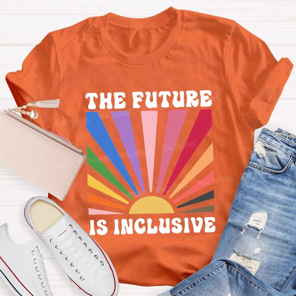 The Future Is Inclusive Colorful Patchwork Print Teacher T-shirt