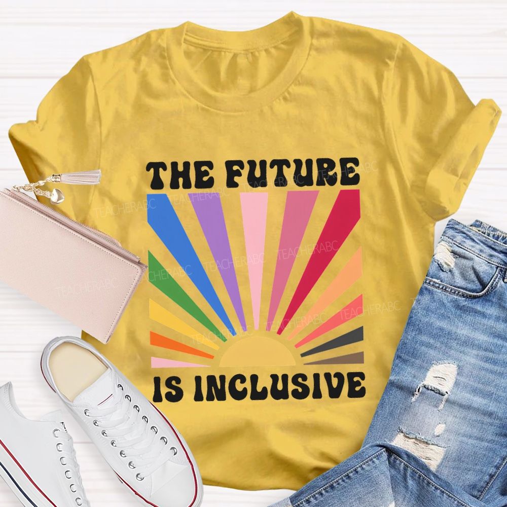 The Future Is Inclusive Colorful Patchwork Print Teacher T-shirt