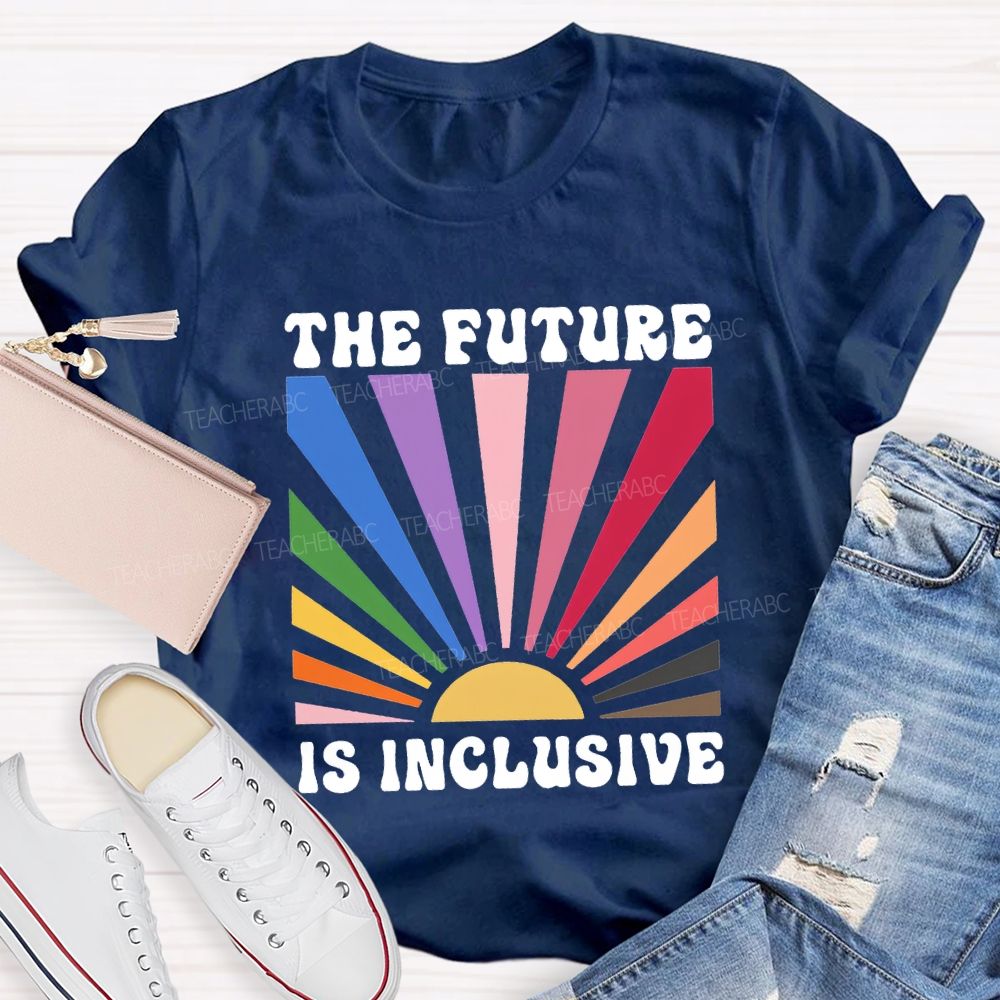 The Future Is Inclusive Colorful Patchwork Print Teacher T-shirt