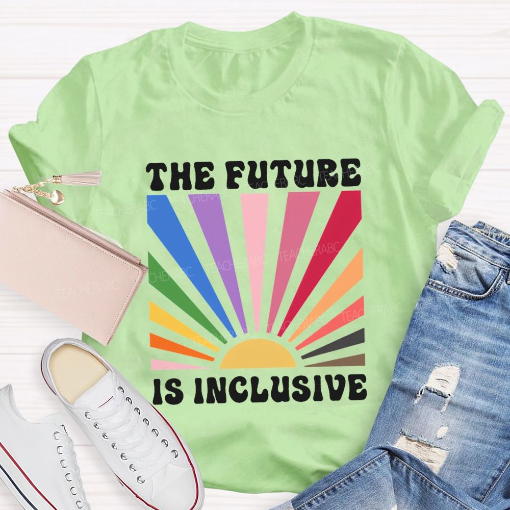 The Future Is Inclusive Colorful Patchwork Print Teacher T-shirt