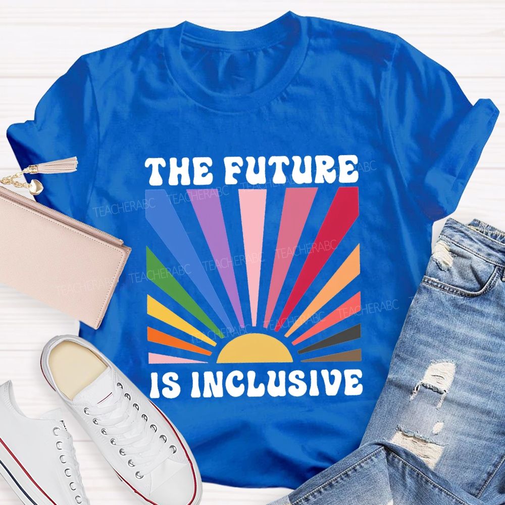 The Future Is Inclusive Colorful Patchwork Print Teacher T-shirt