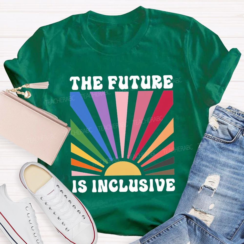 The Future Is Inclusive Colorful Patchwork Print Teacher T-shirt