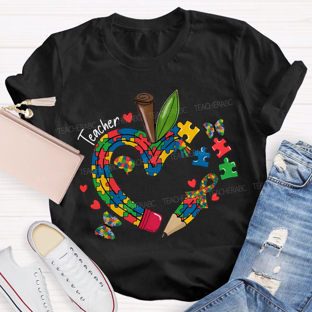 Teacher Apple And Butterfly Print Special Education Teacher T-shirt