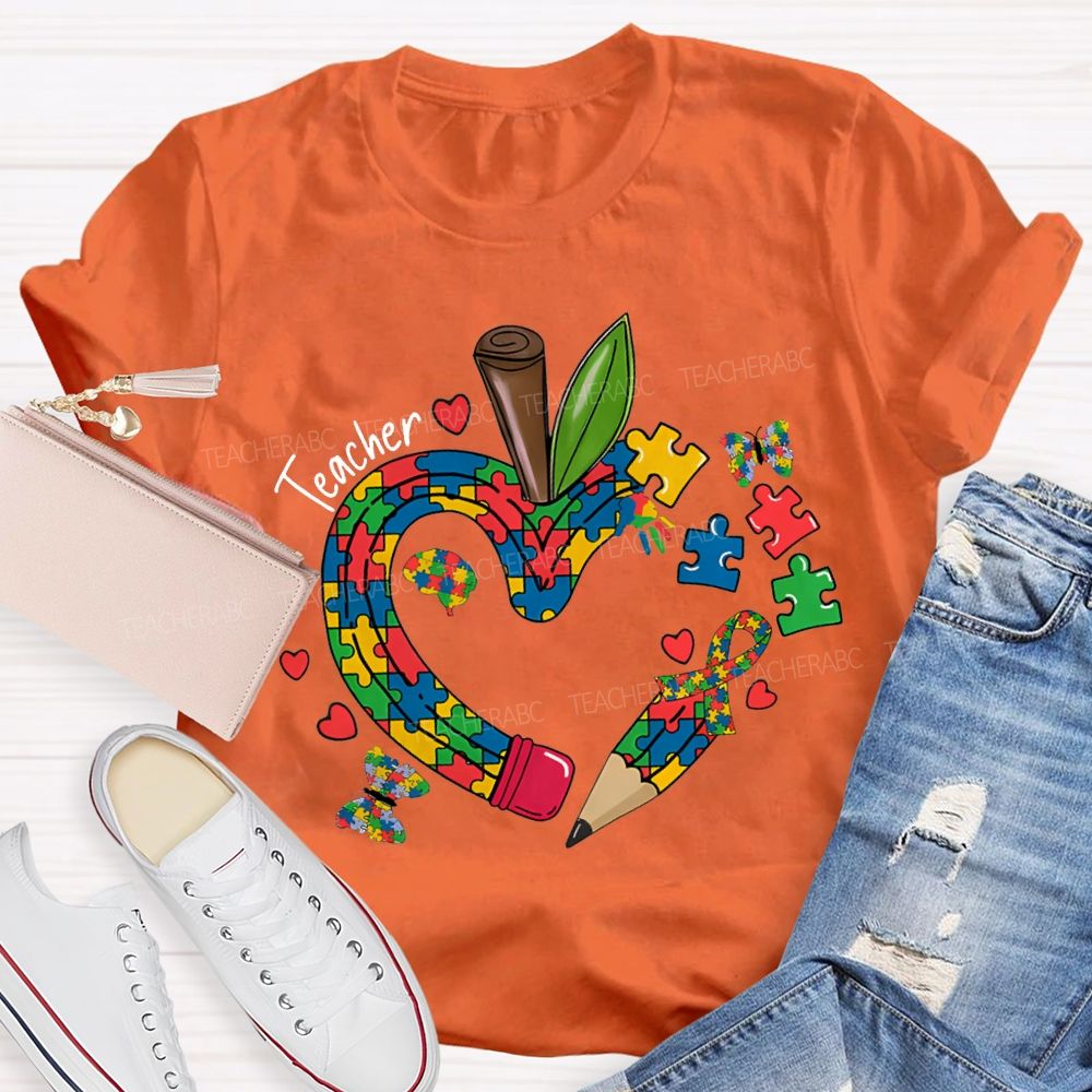 Teacher Apple And Butterfly Print Special Education Teacher T-shirt