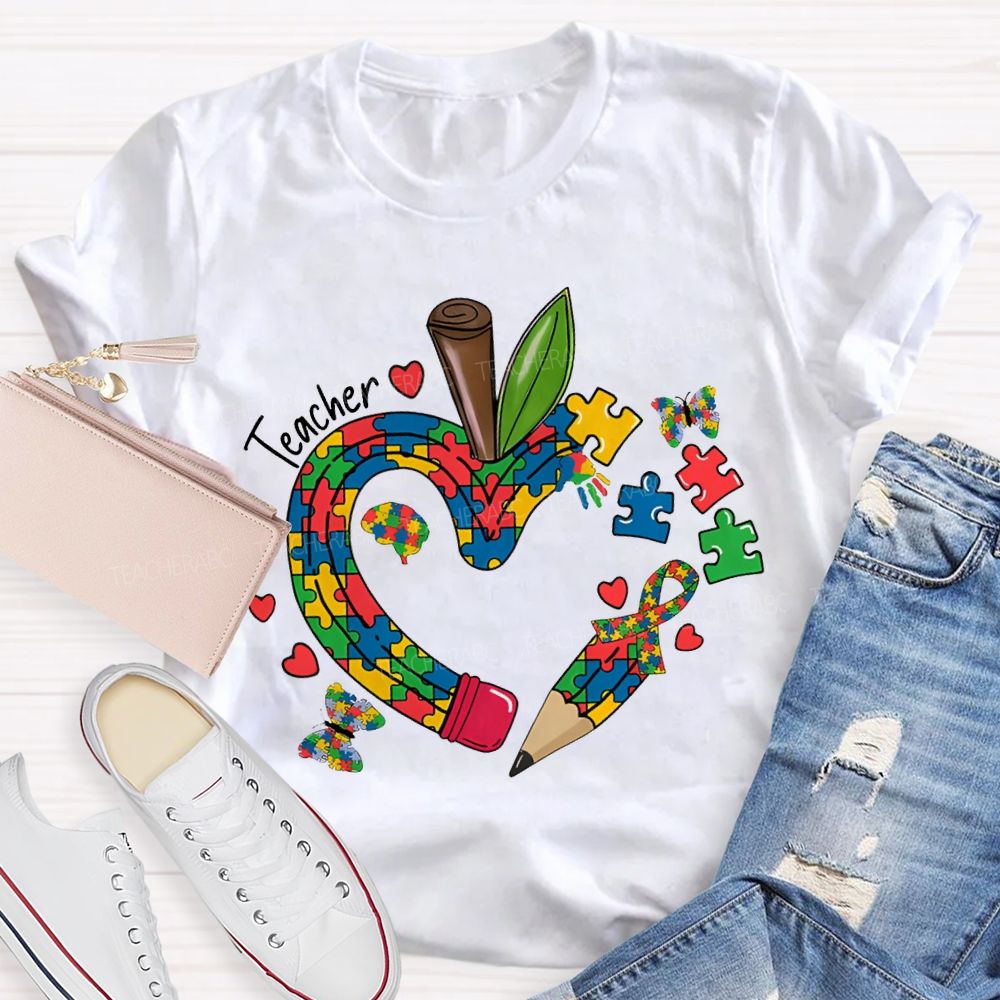 Teacher Apple And Butterfly Print Special Education Teacher T-shirt
