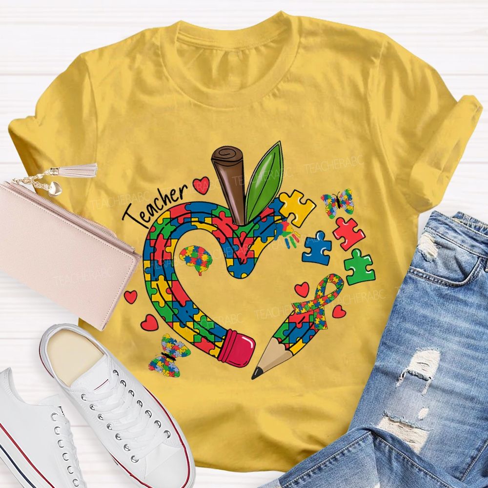 Teacher Apple And Butterfly Print Special Education Teacher T-shirt