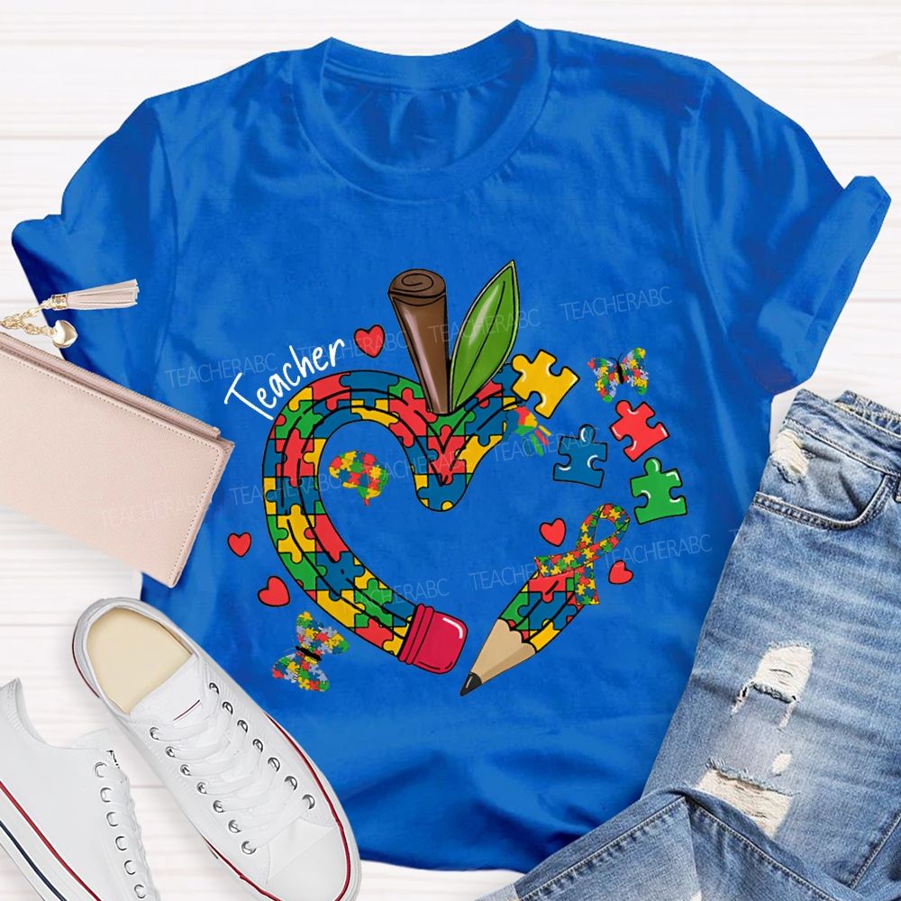Teacher Apple And Butterfly Print Special Education Teacher T-shirt