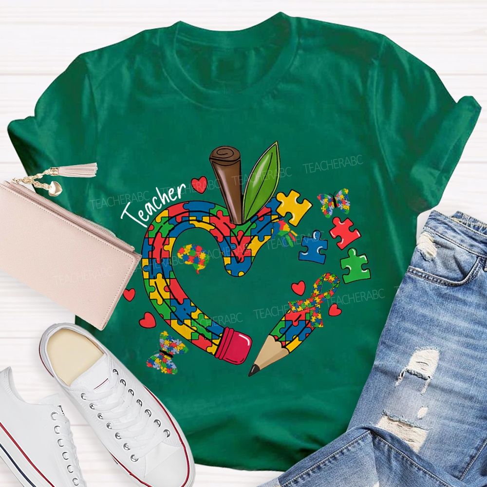 Teacher Apple And Butterfly Print Special Education Teacher T-shirt