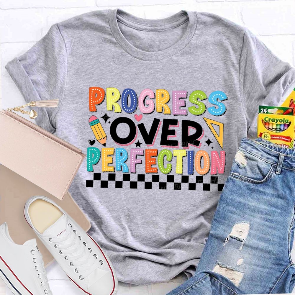 Progress Over Perfection Chessboard Teacher T-Shirt