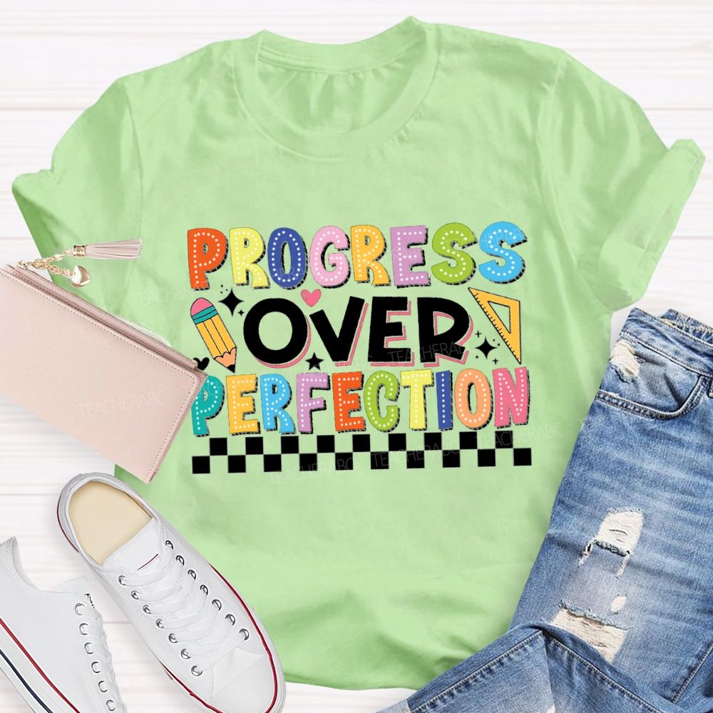 Progress Over Perfection Chessboard Teacher T-Shirt