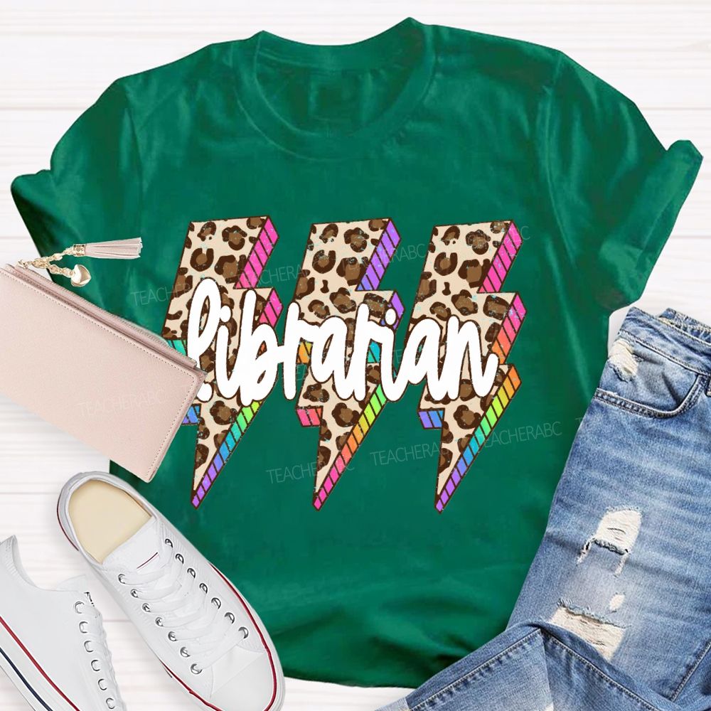School Librarian Leopard Print Lightning Print T-shirt