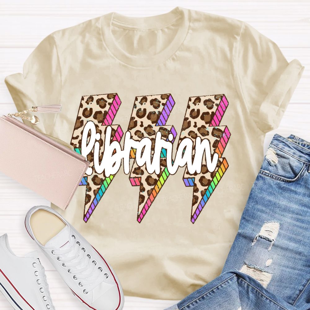 School Librarian Leopard Print Lightning Print T-shirt