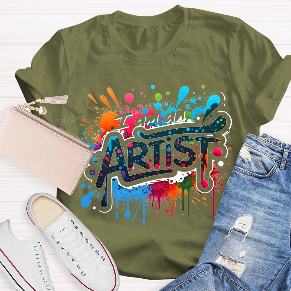 I Am An Artist Colorful Tie-Dye Prints Teacher T-shirt
