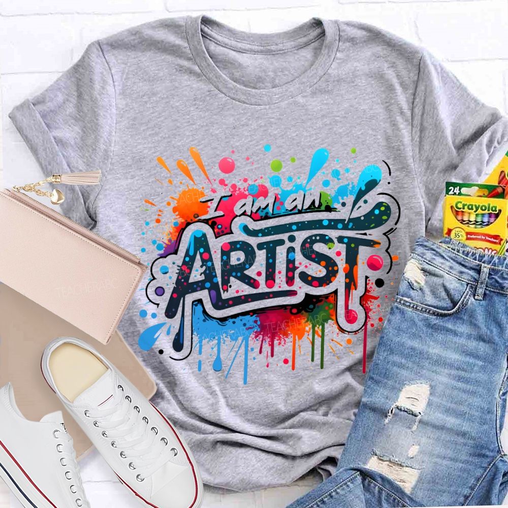 I Am An Artist Colorful Tie-Dye Prints Teacher T-shirt