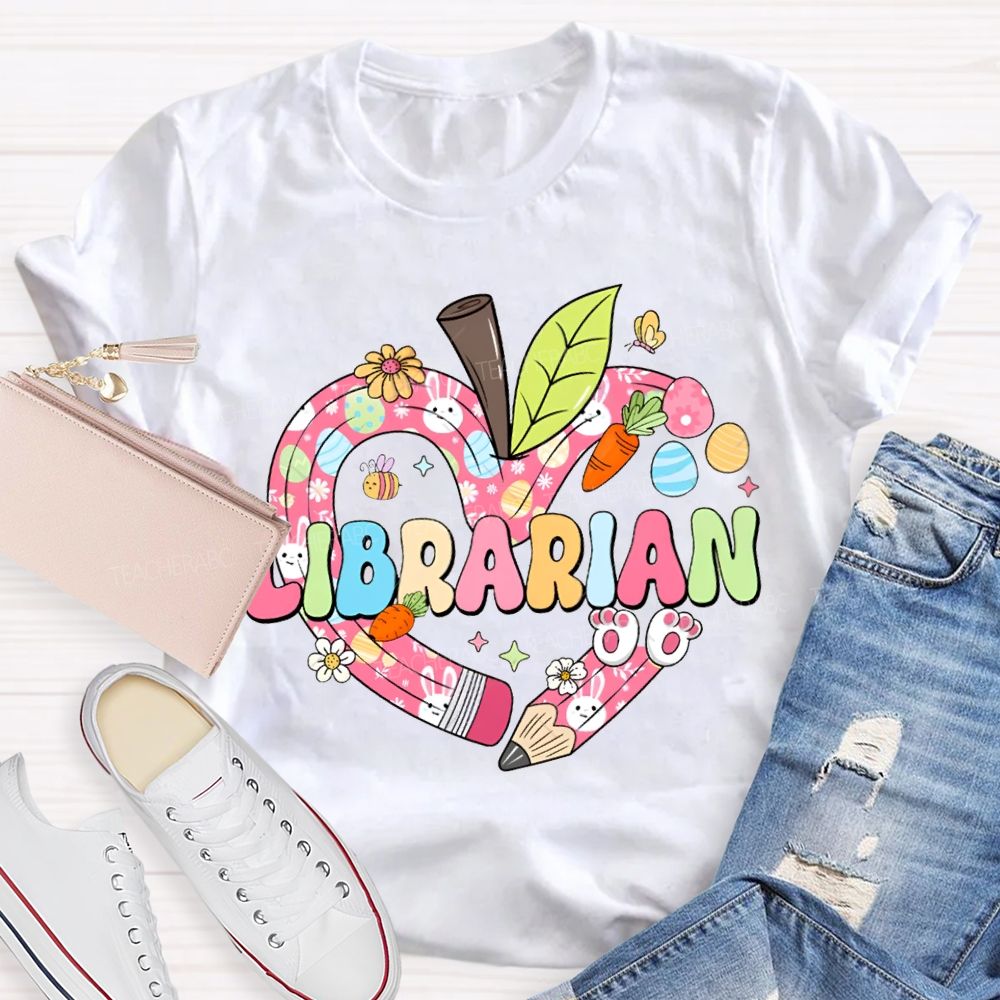School Librarian Heart And The Easter Bunny T-shirt