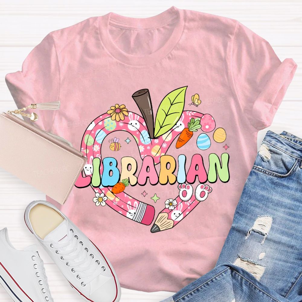 School Librarian Heart And The Easter Bunny T-shirt