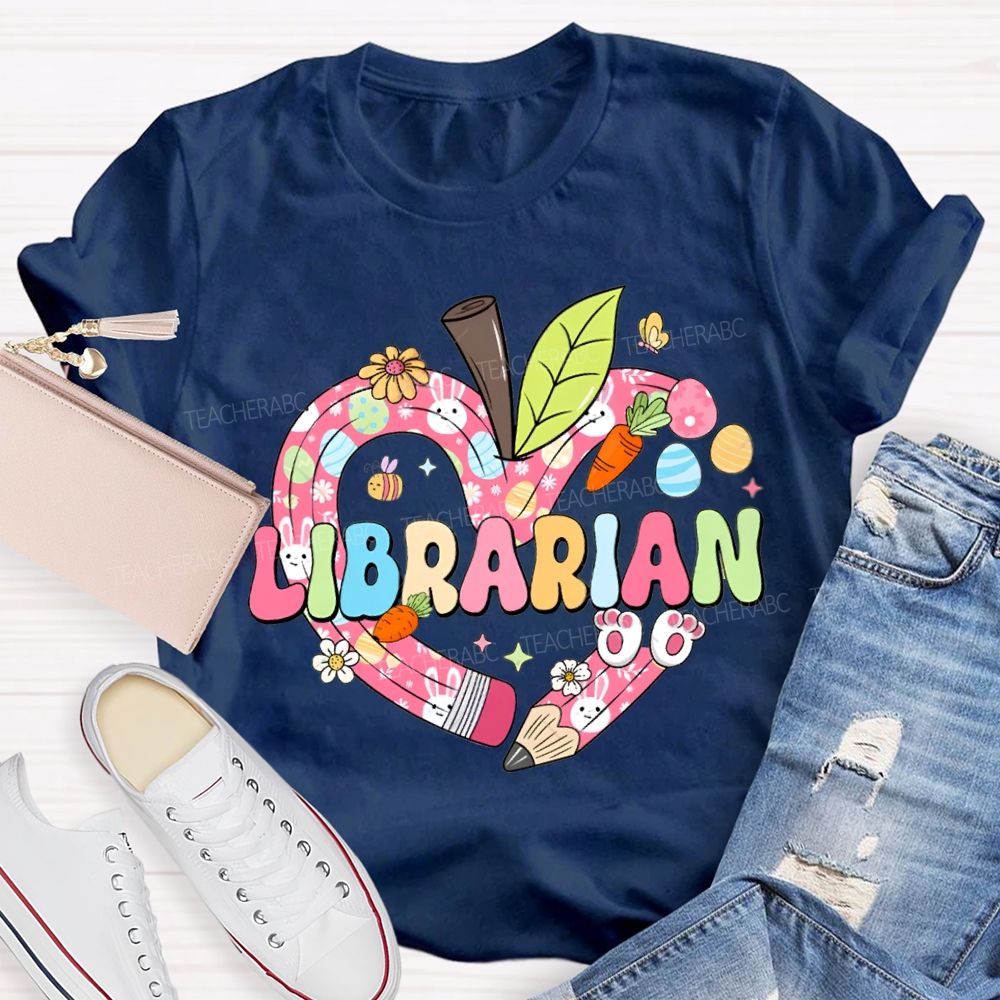 School Librarian Heart And The Easter Bunny T-shirt