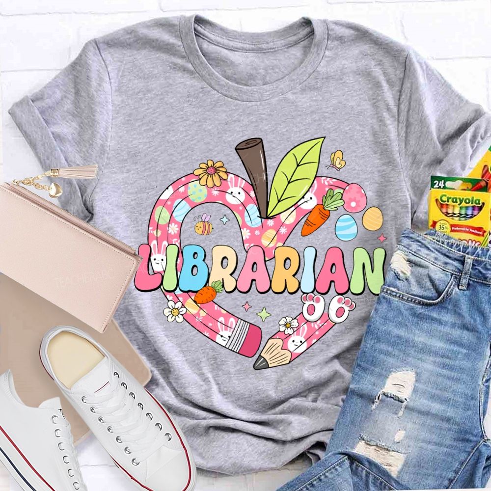 School Librarian Heart And The Easter Bunny T-shirt