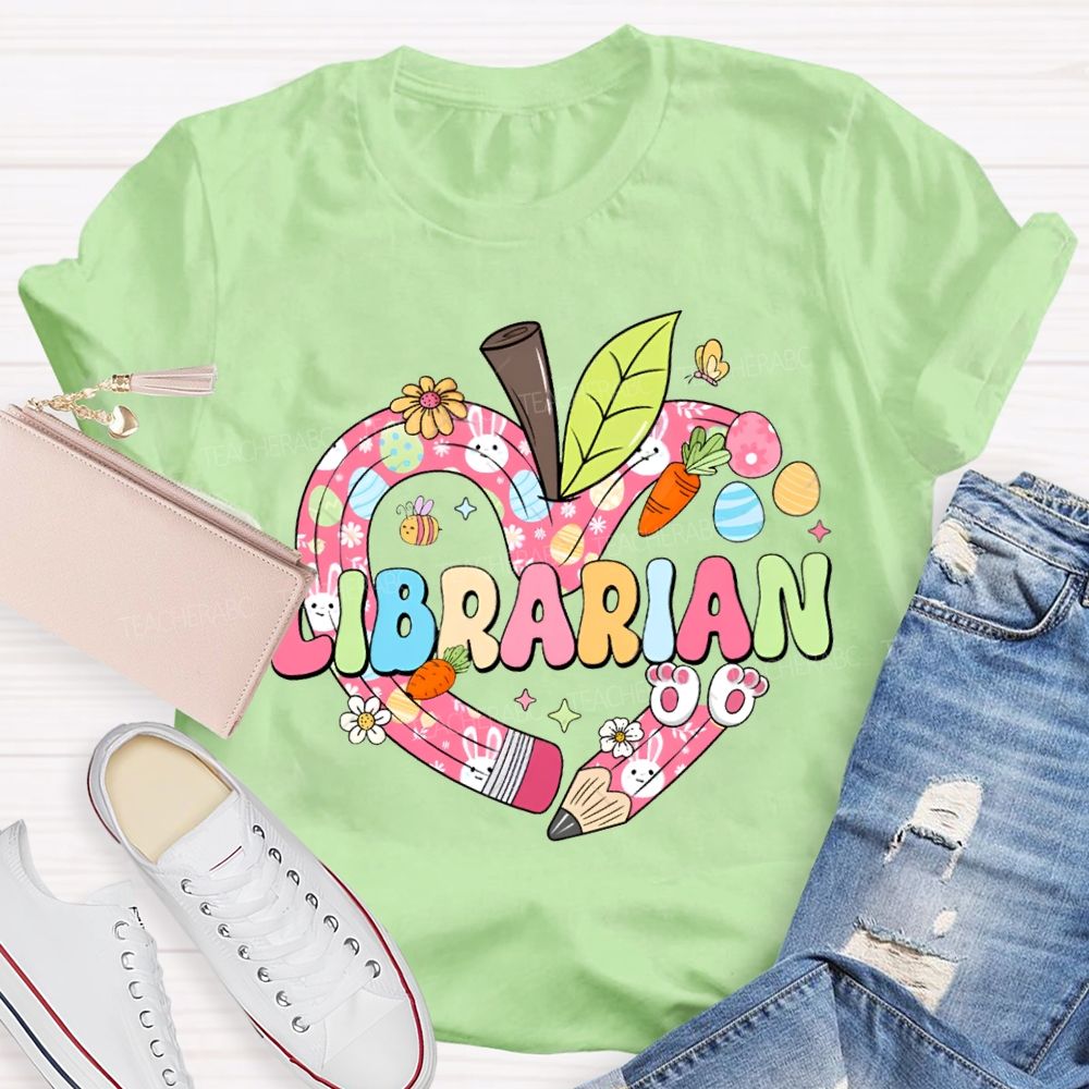 School Librarian Heart And The Easter Bunny T-shirt