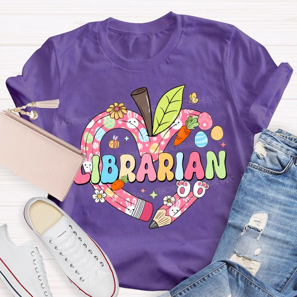 School Librarian Heart And The Easter Bunny T-shirt