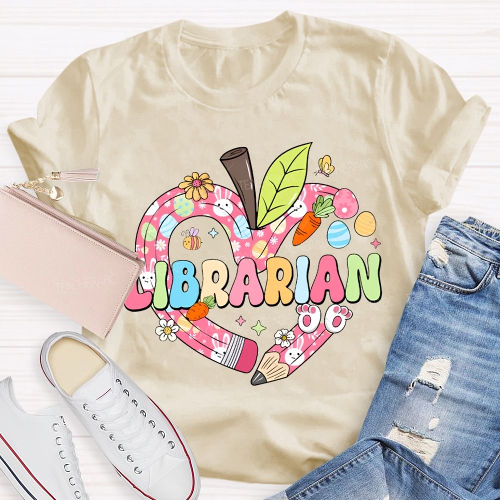 School Librarian Heart And The Easter Bunny T-shirt