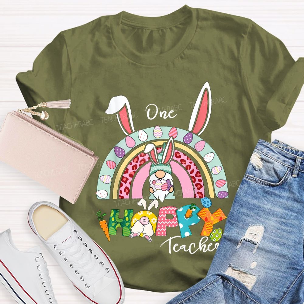One Happy Teacher Easter Bunny Ears And Colored Eggs T-shirt