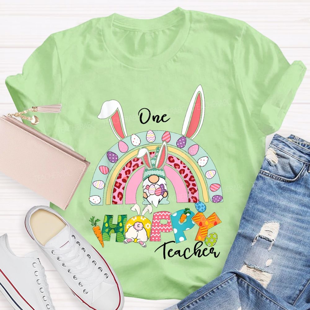 One Happy Teacher Easter Bunny Ears And Colored Eggs T-shirt