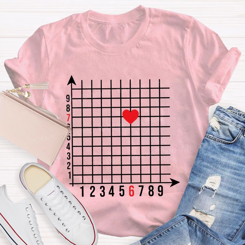 Coordinate Axes 6 7 And Heart Math Teacher T-shirt