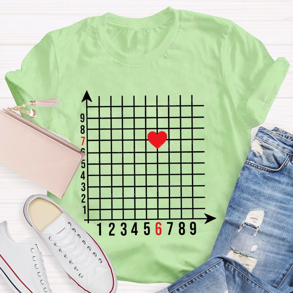 Coordinate Axes 6 7 And Heart Math Teacher T-shirt