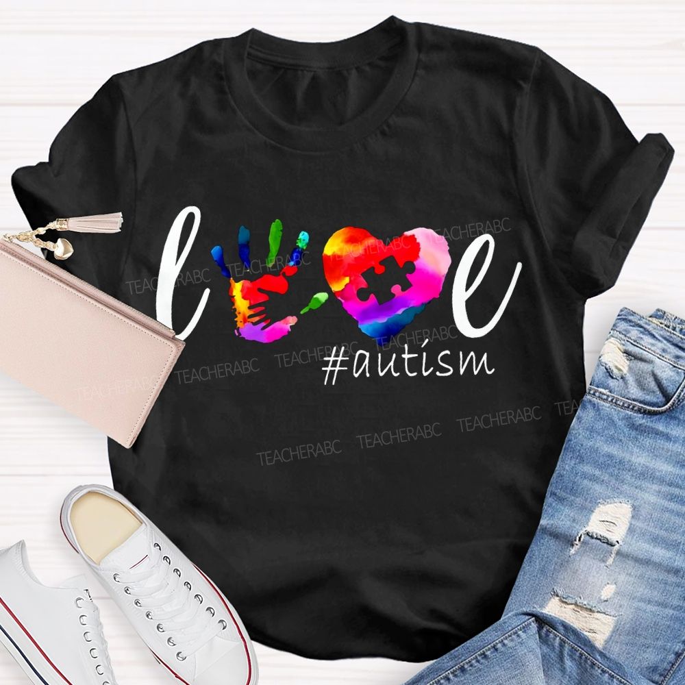 Love Autism Colorful Hearts And Handprints T-shirt