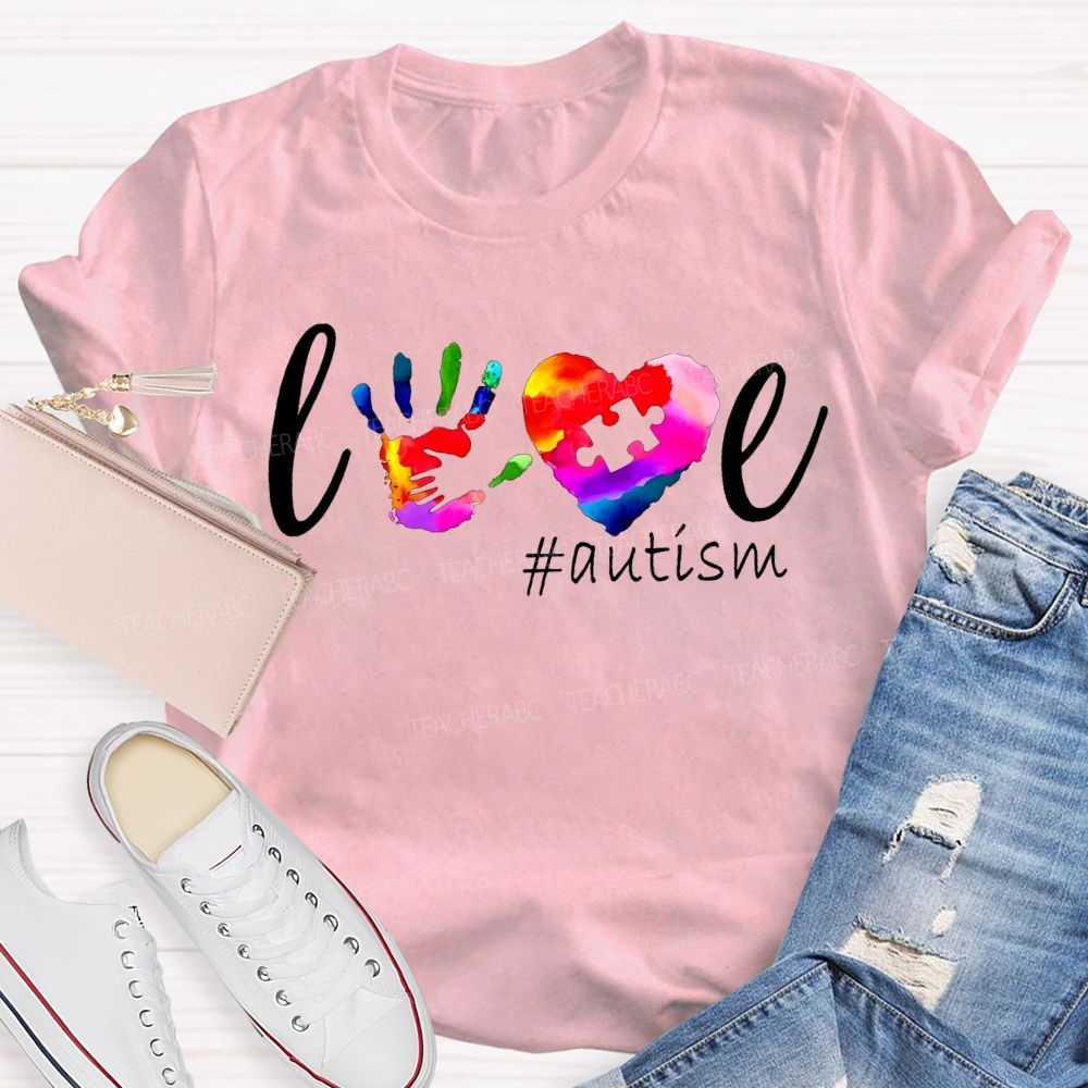Love Autism Colorful Hearts And Handprints T-shirt